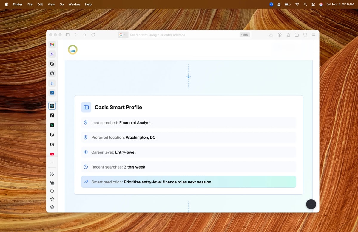 Oasis Free Agentic Browser - Homepage Personalization